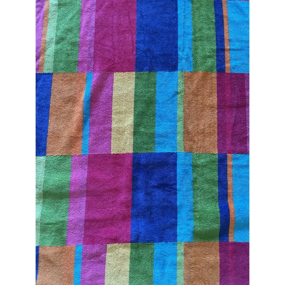 Vintage New Velour Cotton Bright‎ Multi Color Block XLarge Beach Towel 58x70